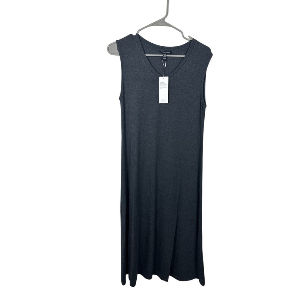 NWT Eileen Fisher XXS V-Neck Tank Dress Stretch Jersey‎ Knit Minimal Chic Gray